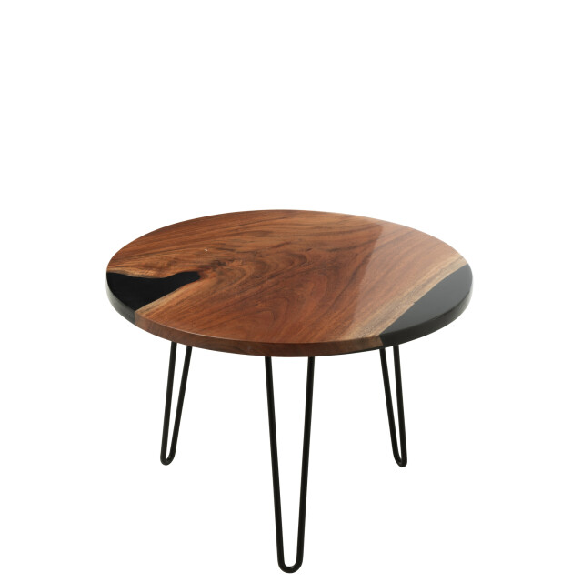 J-Line Side table round acacia wood/resin natural/black 51005 large