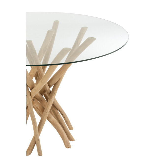 J-Line Dining table branches round teak wood natural/glass 21111 large