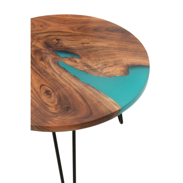 J-Line Side table round acacia wood/resin natural/blue 51000 large