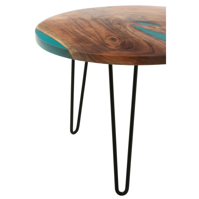 J-Line Side table round acacia wood/resin natural/blue 51000 large