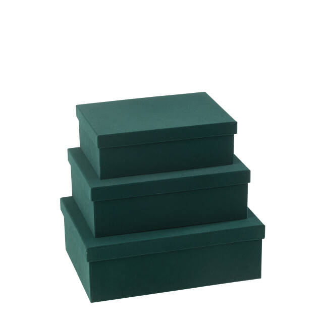 J-Line Set of 3 box rectangle velvet paper green 49223 large