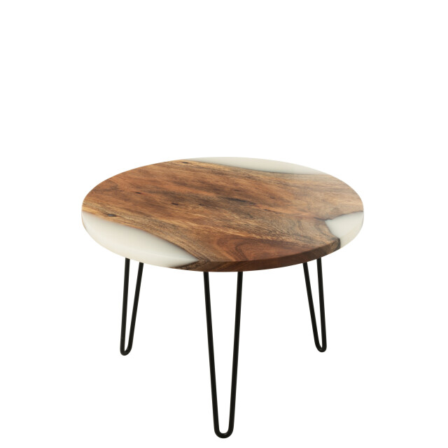 J-Line Side table round acacia wood/resin natural/white 51010 large