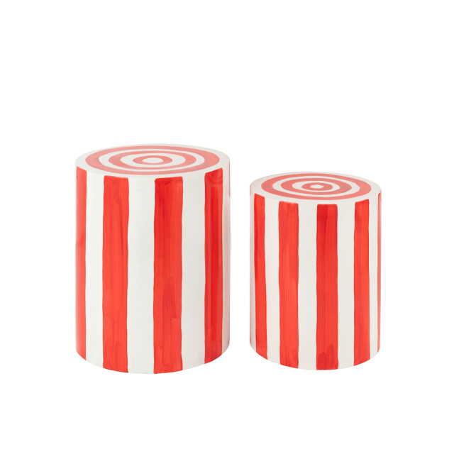 J-Line Set of 2 side table striped magnesium oxide red/white 57015 large