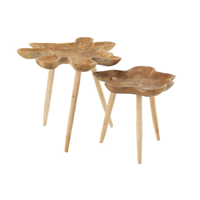 J-Line Set of 2 side table splash teak wood natural 50986 large