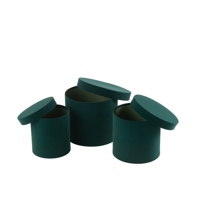 J-Line Set of 3 box round velvet paper green 49221 large