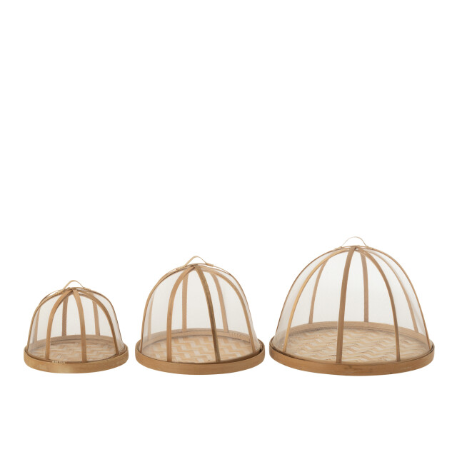J-Line Set of 3 tray+foodcover bamboo natural/white 51845 large