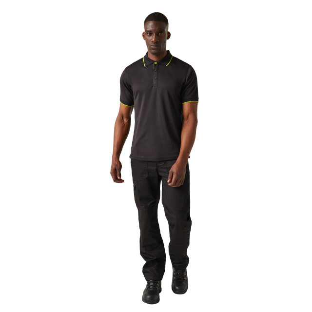 Regatta Heren navigate poloshirt met korte mouwen UTLT393_blacklimegreen large