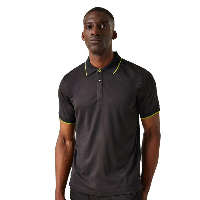 Regatta Heren navigate poloshirt met korte mouwen UTLT393_blacklimegreen large