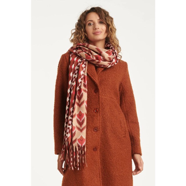 Smashed Lemon Dubbelzijdige sjaal met aztec en retro print in cognac | 55301-740-998 large