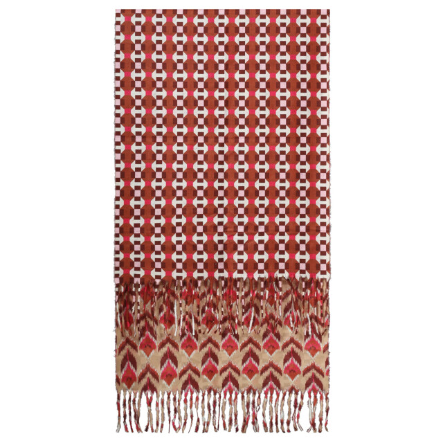 Smashed Lemon Dubbelzijdige sjaal met aztec en retro print in cognac | 55301-740-998 large