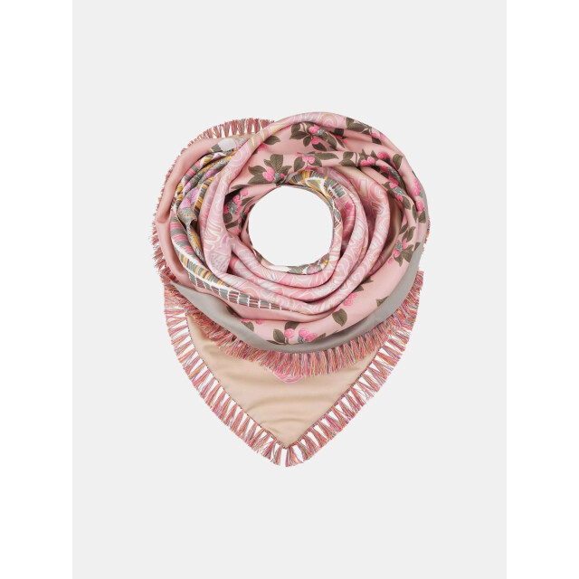 Mucho Gusto Zijden sjaal laboca roze met beige gebloemd patchwork Zijden Sjaal Laboca Roze met Beige Gebloemd Patchwork large