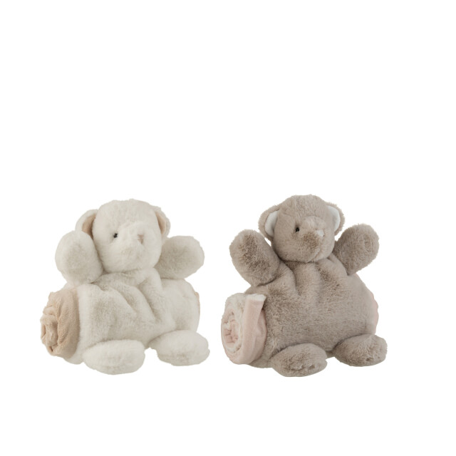 J-Line Bear+blanket plush white/grey assortment of 2 2758 large
