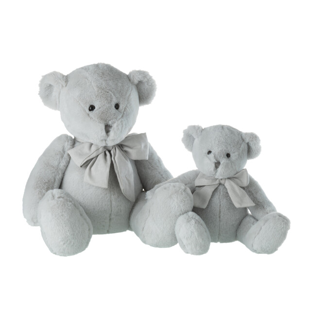 J-Line Bear plush with bow tie polyester grey large 33102 large
