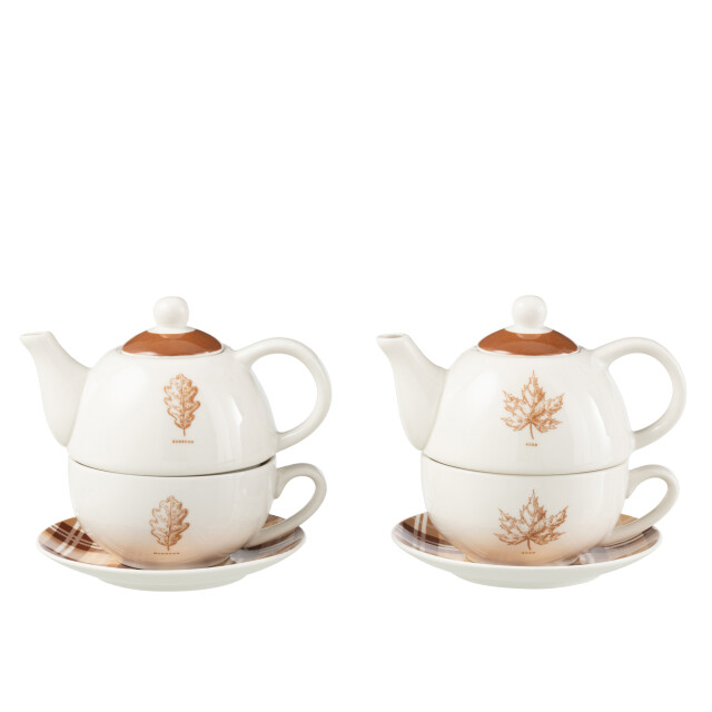J-Line Tea for one leaf windownbox ceranmics brown assortment of 2 49231 large