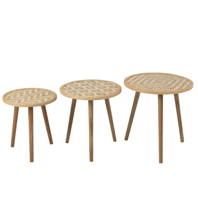 J-Line Set of 3 sidetable patterns 3 legs bamboo/wood natural/white 33193 large