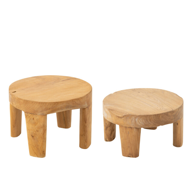 J-Line Set of 2 table round teak wood natural 43761 large