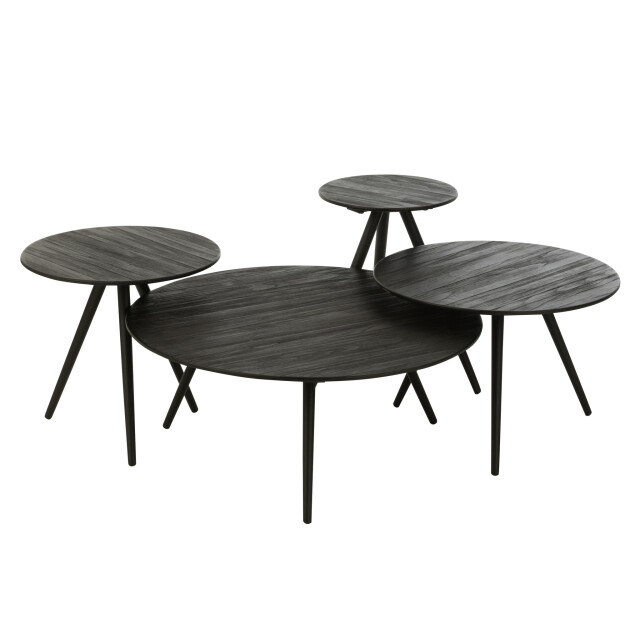 J-Line Set of 4 tables round recycle teak black 40783 large