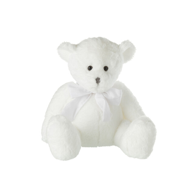 J-Line Bear plush with bow tie polyester white large 33096 large