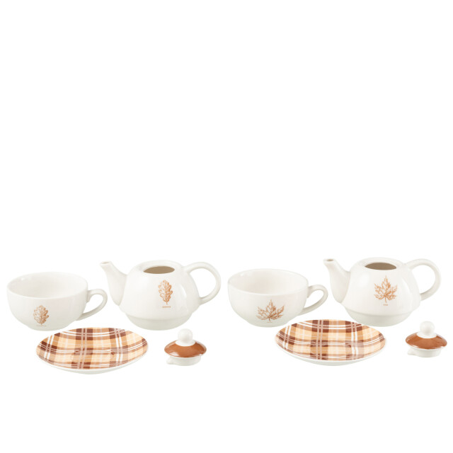 J-Line Tea for one leaf windownbox ceranmics brown assortment of 2 49231 large