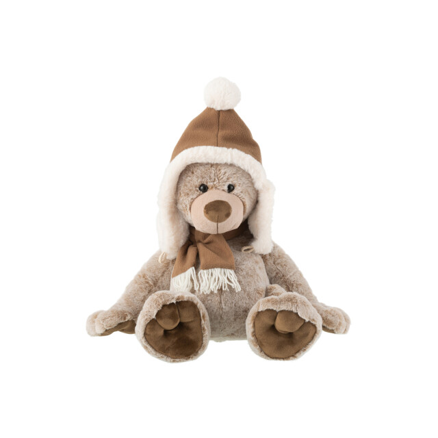 J-Line Bear+hat plush polyester brown large 49137 large