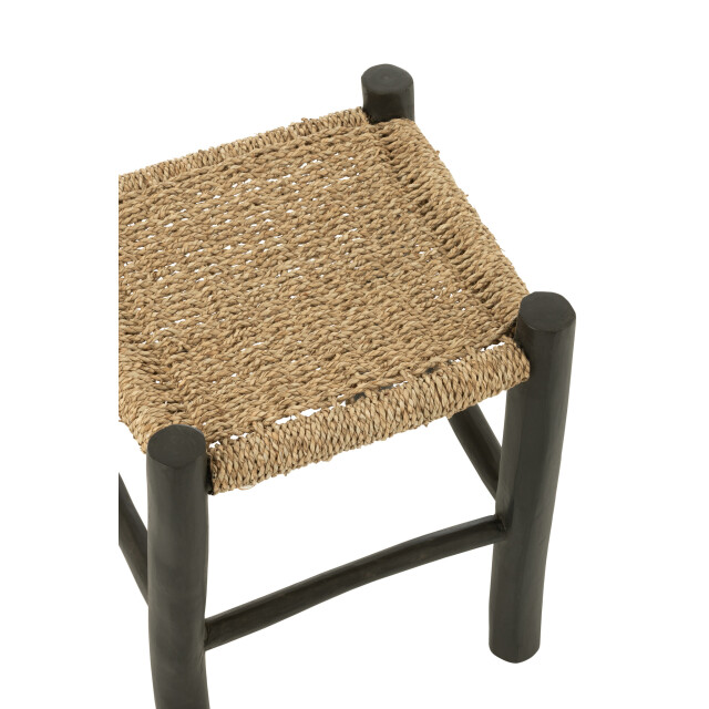 J-Line Stool square teak wood/seagrass black/natural 50981 large