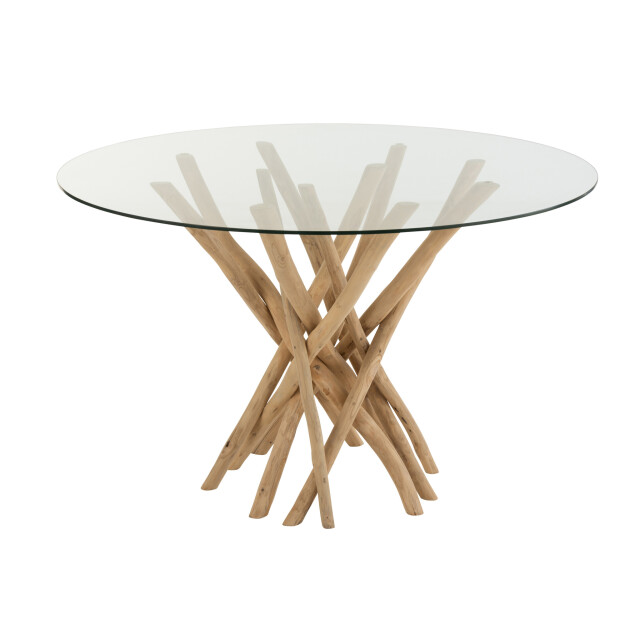 J-Line Dining table branches round teak wood natural/glass 21111 large