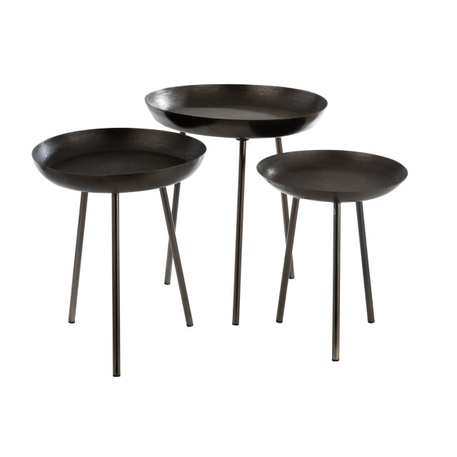 J-Line Set of 3 sidetables tray round metal matte dark grey 8158 large