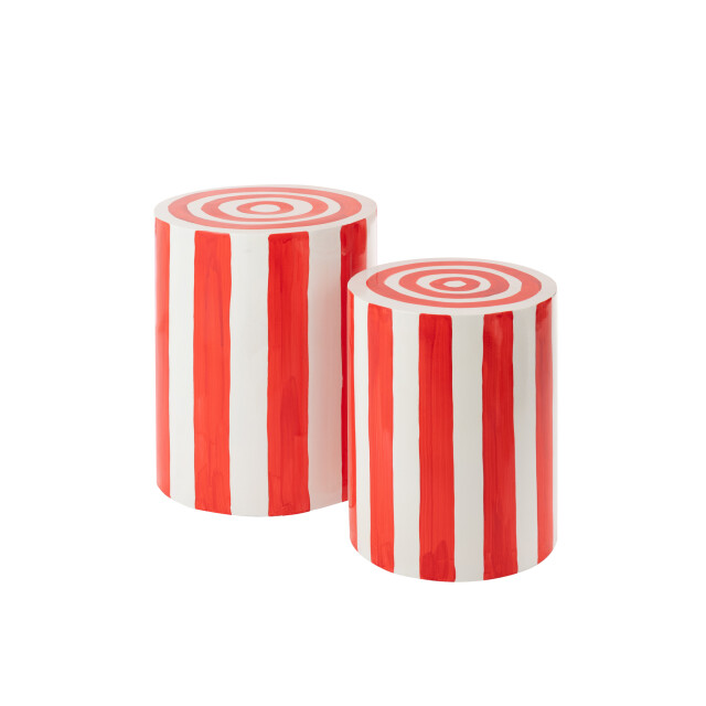 J-Line Set of 2 side table striped magnesium oxide red/white 57015 large