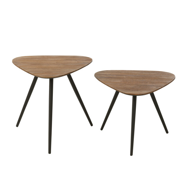 J-Line Set of 2 tables triangle recycle teak natural 40794 large