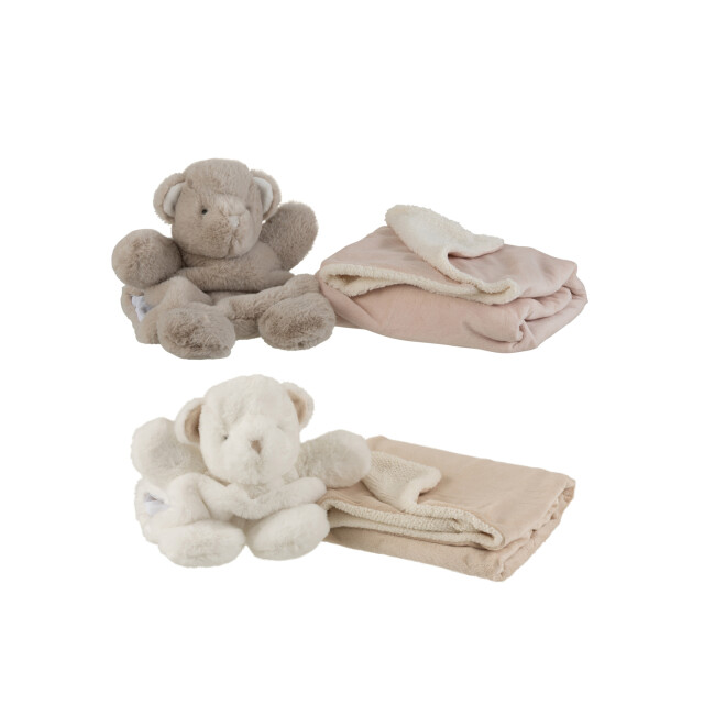 J-Line Bear+blanket plush white/grey assortment of 2 2758 large