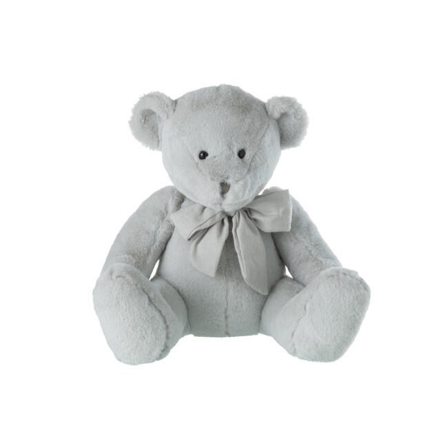 J-Line Bear plush with bow tie polyester grey large 33102 large