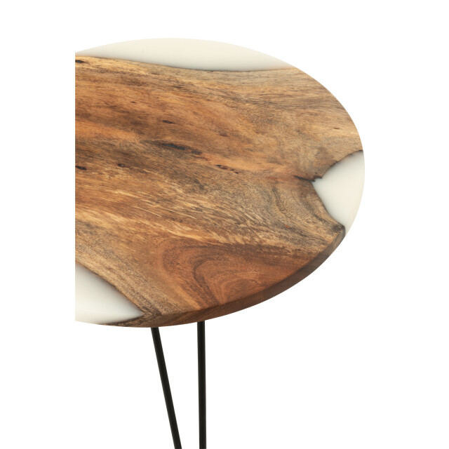 J-Line Side table round acacia wood/resin natural/white 51010 large