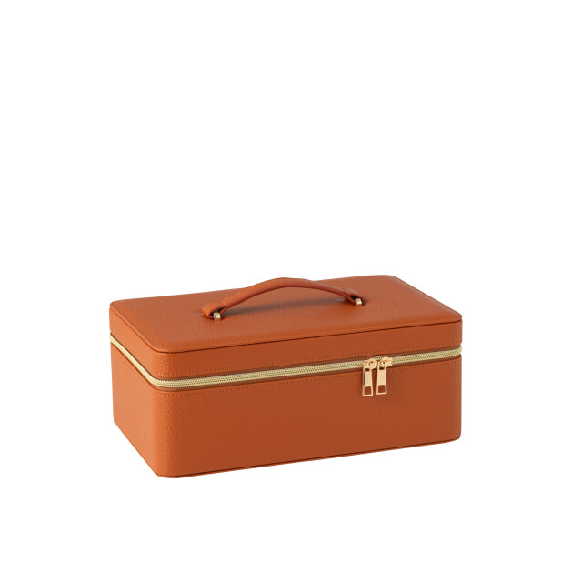 J-Line Cosmetic box rectangle+mirror artificial leather cognac 46551 large