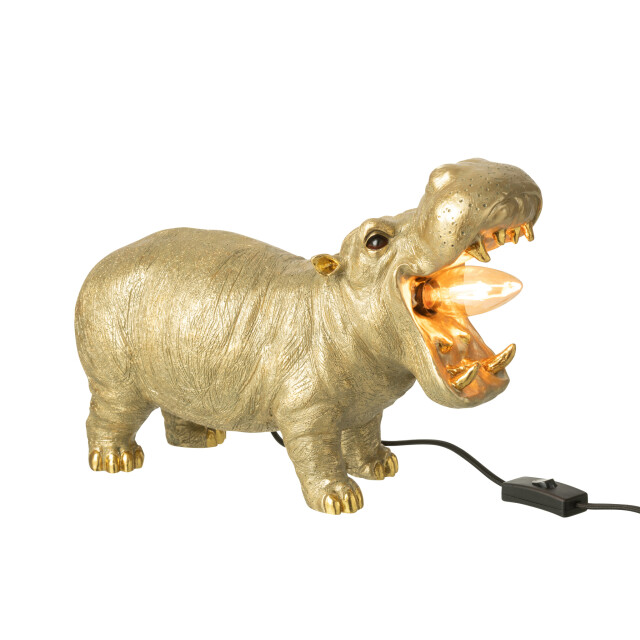 J-Line Table lamp hippopotamus resin gold colored 59255 large