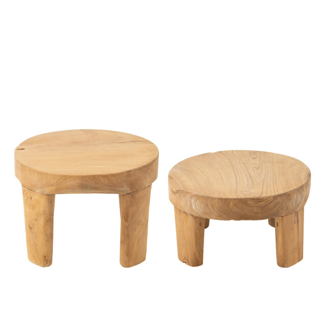 J-Line Set of 2 table round teak wood natural 43761 large