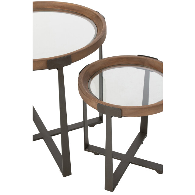 J-Line Set of 2 coffee tables mine glass/fir wood natural/black 46326 large