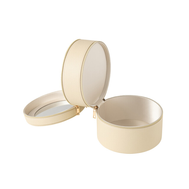 J-Line Cosmetic box round+mirror artificial leather beige 46546 large
