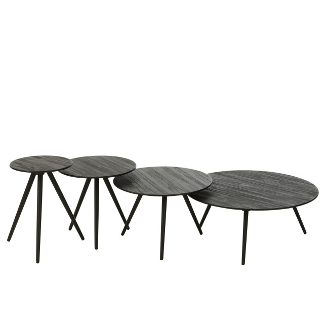 J-Line Set of 4 tables round recycle teak black 40783 large