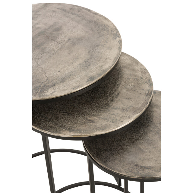 J-Line Set of 3 side tables round aluminium black/grey 86242 large