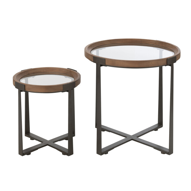 J-Line Set of 2 coffee tables mine glass/fir wood natural/black 46326 large