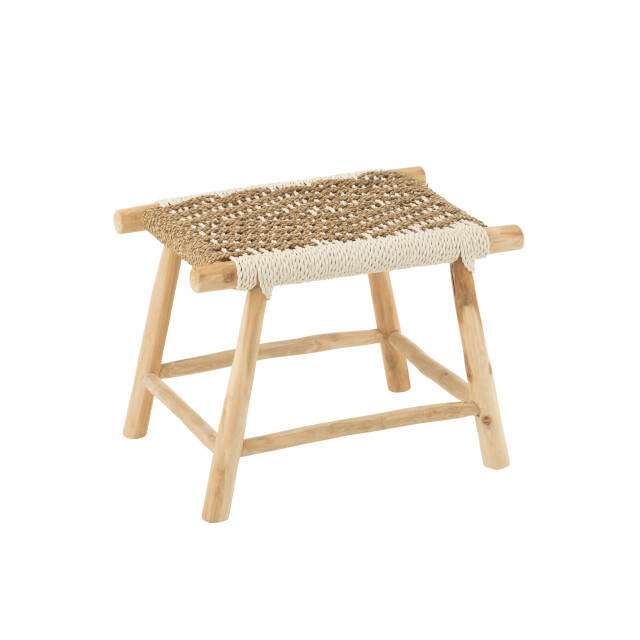 J-Line Stool waverly teak wood/seagrass natural/white 50988 large