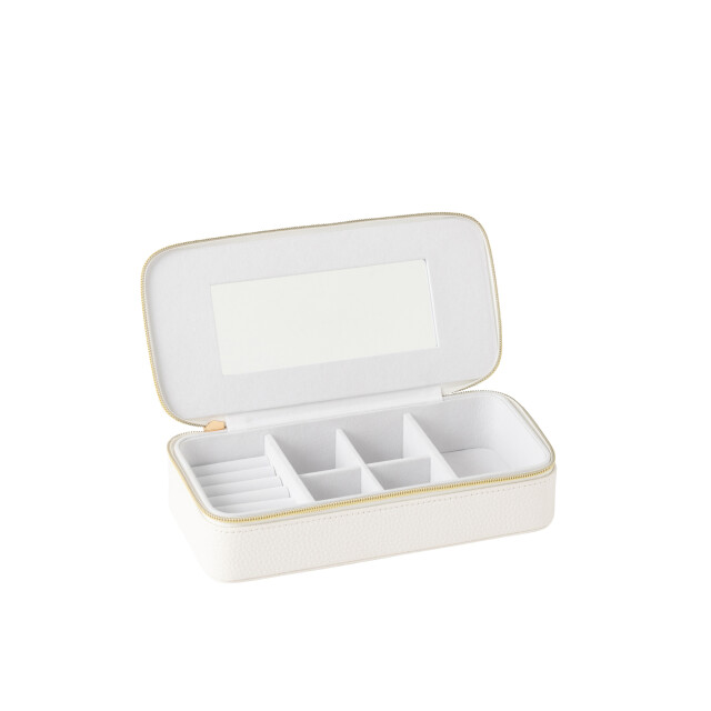 J-Line Jewellery box rectangle+mirror artificial leather white 46537 large