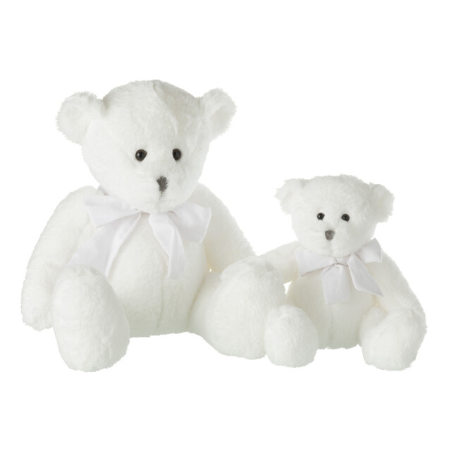 J-Line Bear plush with bow tie polyester white large 33096 large