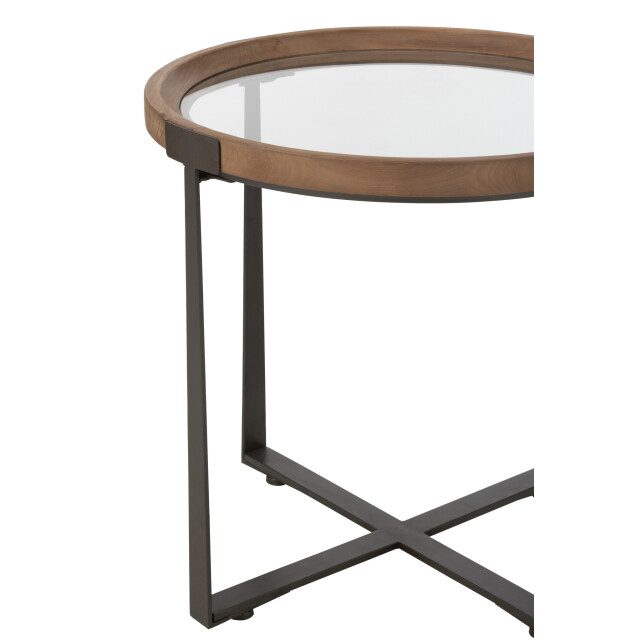 J-Line Set of 2 coffee tables mine glass/fir wood natural/black 46326 large