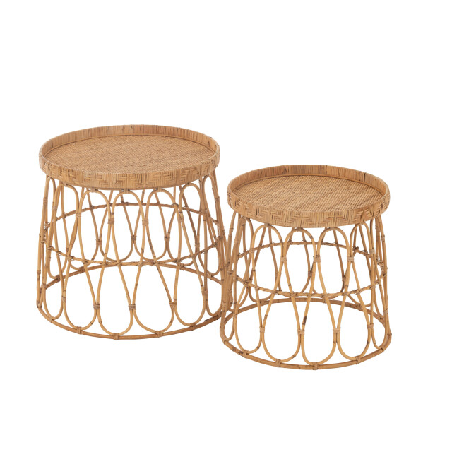 J-Line Set of 2 tables round rattan/plywood natural 46351 large