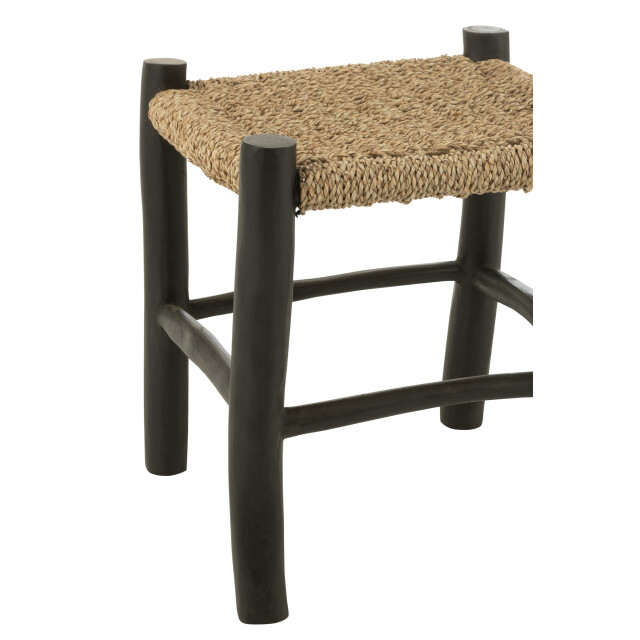 J-Line Stool square teak wood/seagrass black/natural 50981 large