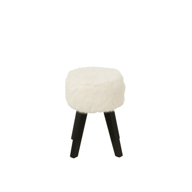 J-Line Stool fur with wooden legs wood white 55953 large