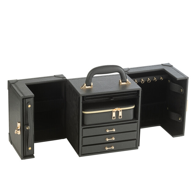 J-Line Jewellery case with handle artificial leather black 46559 large
