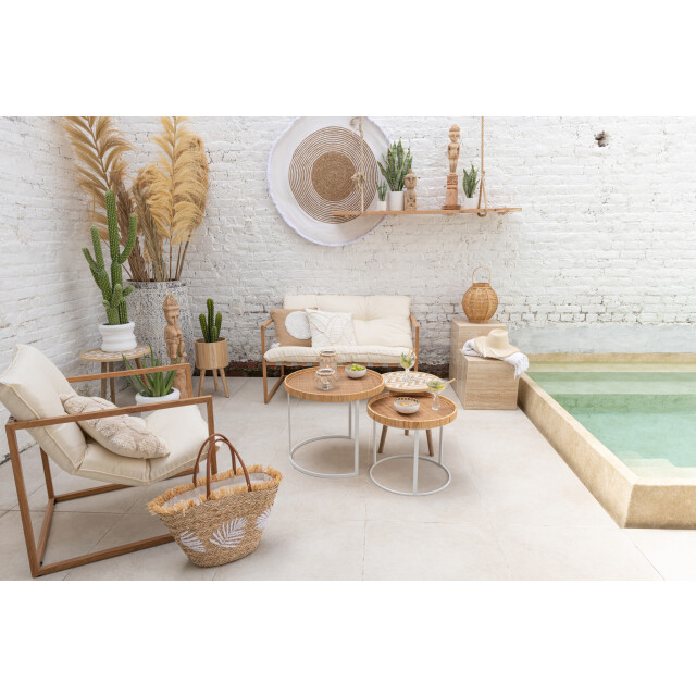 J-Line Set of 3 sidetable patterns 3 legs bamboo/wood natural/white 33193 large