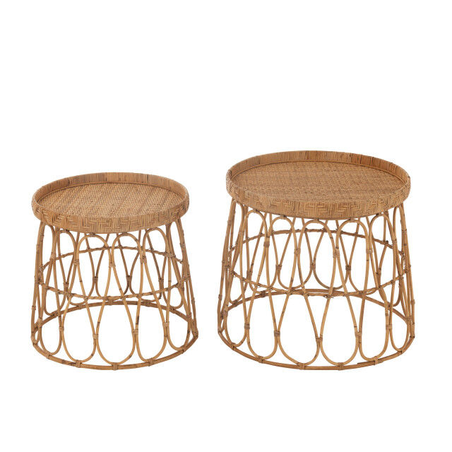 J-Line Set of 2 tables round rattan/plywood natural 46351 large